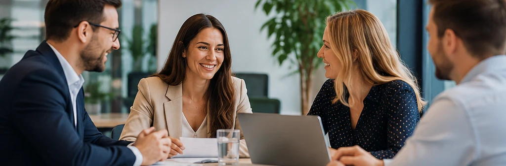 Professionals collaborating in a meeting